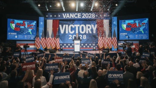Jd,Vance,Winning,The,2028,Election A political rally celebrating a victory with supporters holding signs