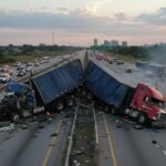 Truck Crash HORROR: Fed vs. State Blame Game… Two overturned trucks blocking a highway with emergency responders at the scene