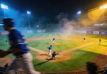 MLB Exec Accused: Secret Communist AGENDA?! Baseball game in progress at night with players on the field