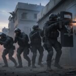 Cliff Fall Mystery — SECOND Soldier Still Missing… A tactical team of soldiers in combat gear advancing through a war-torn urban environment