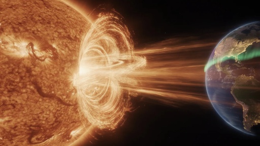 shutterstock_2781236893.jpg A solar flare erupting from the sun towards Earth