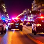 Underwear Rampage Shocks Quiet Street Police cars with flashing lights on a city street at night