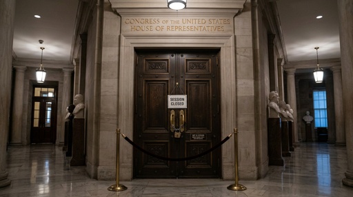 Closed,Congress,Doors Entrance to the House of Representatives with a closed session sign