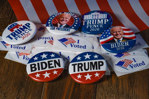 shutterstock1769995874-1jpg Political buttons for Biden and Trump, 2020 election.