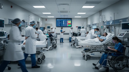 Realistic,Over,Run,Emergancy,Rooms,Face,Paced,Busy Busy hospital emergency room with medical staff attending to patients