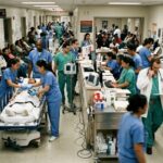 Death Rate Plunges—One Grim Catch Busy hospital emergency room with medical staff attending to patients